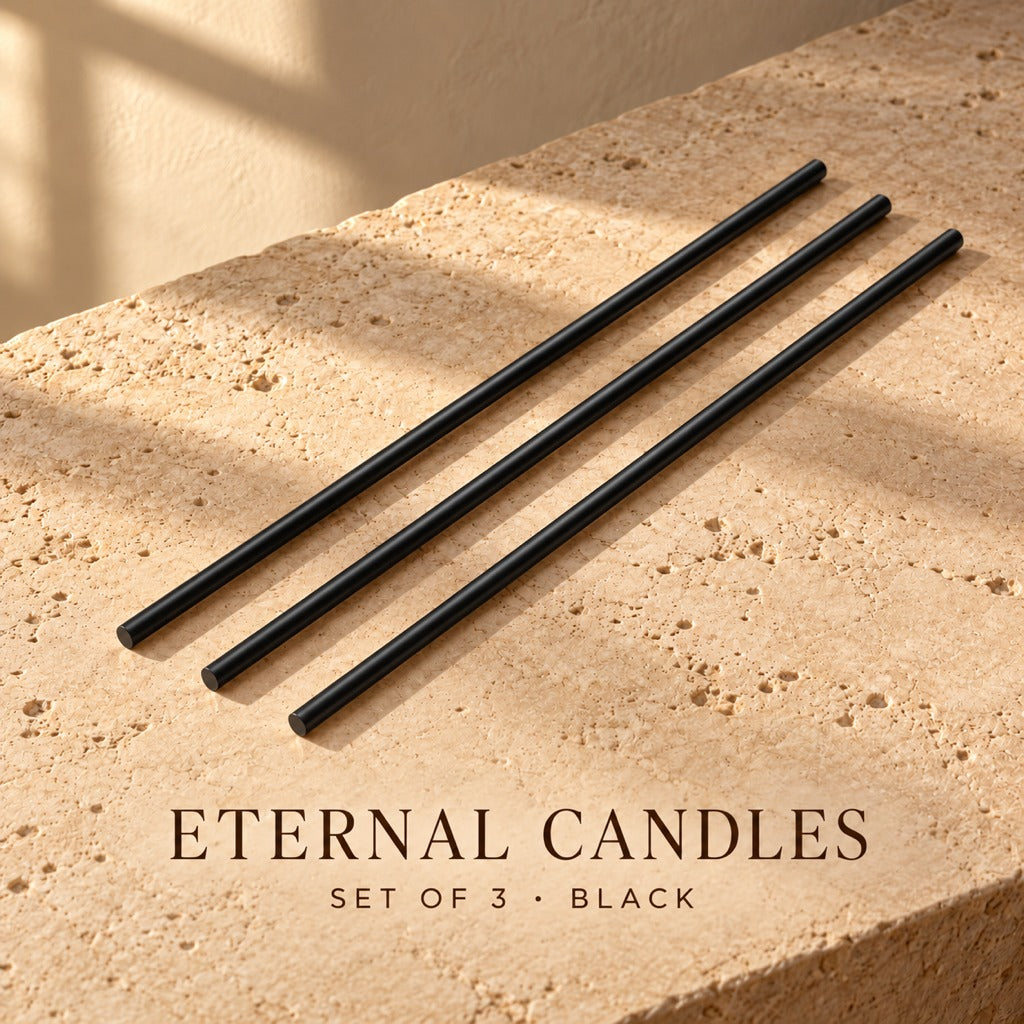 Azhara Eternal Candle Sticks, set of 3 in black. Candles only.