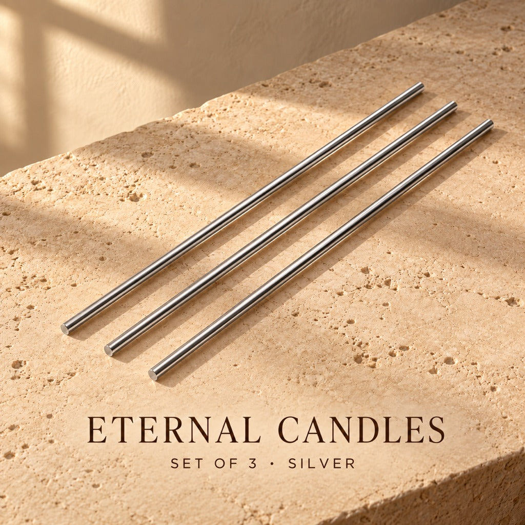 Azhara Eternal Candle Sticks, set of 3 in silver. Candles only.
