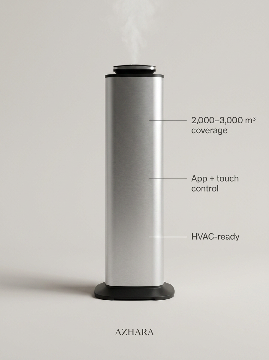 Stelo XL specifications — 3000 cubic meter coverage, app control, HVAC-ready