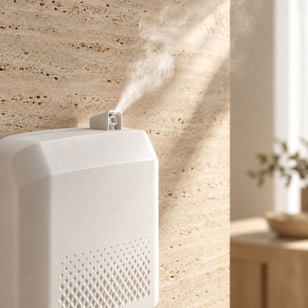 Ether XL releasing a fine dry mist in morning light