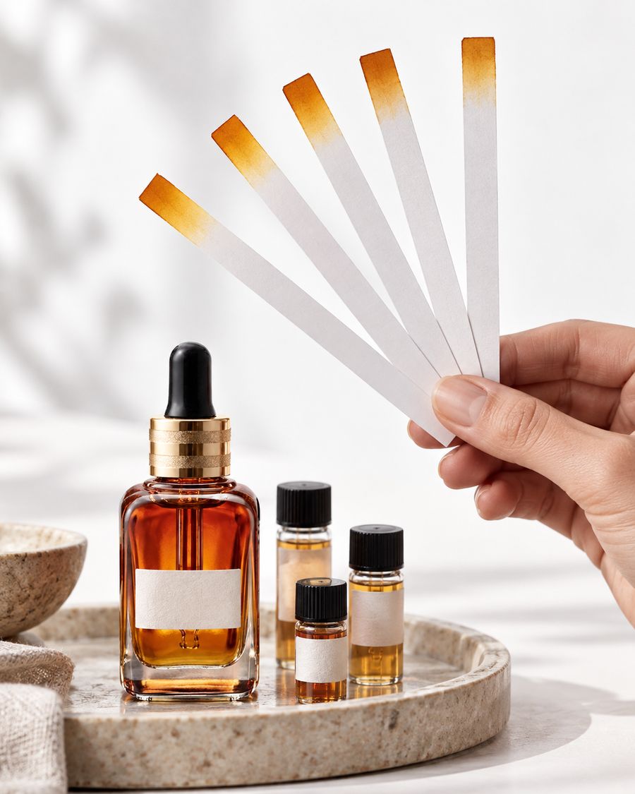A sample kit of five vials with scent strips