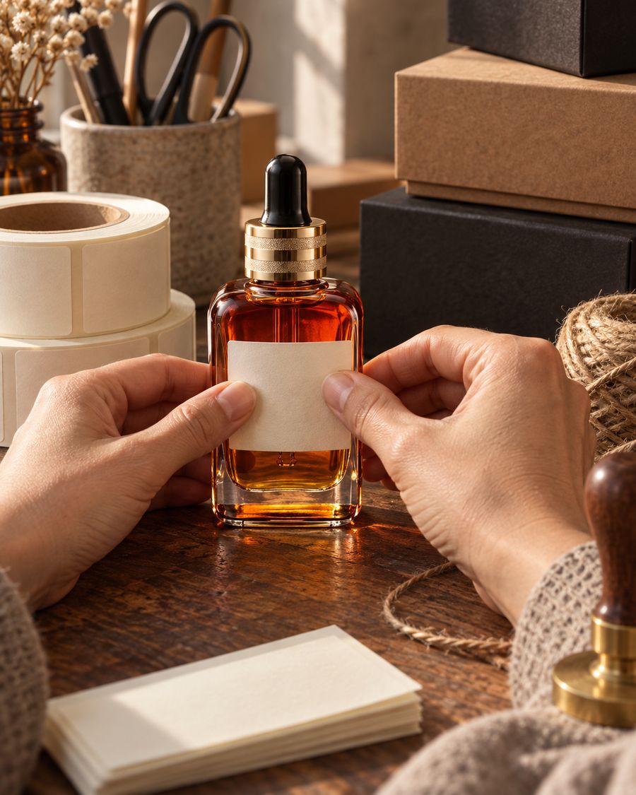 A finished bottle beside its open gift box