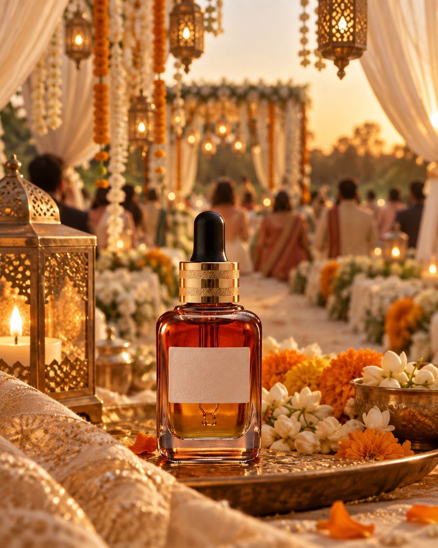 Favour bottles tied with ribbon on a wedding table