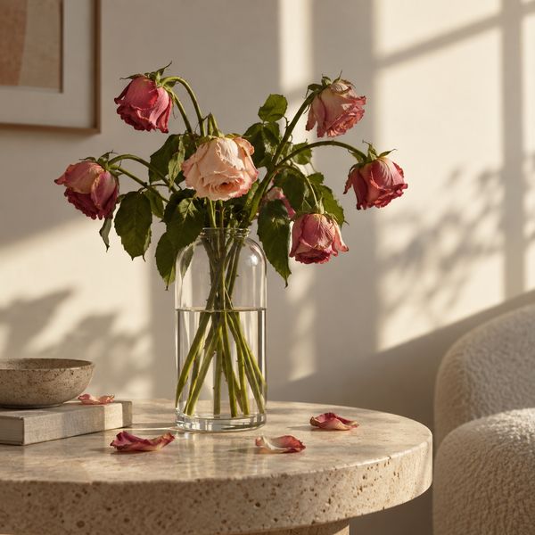 A bouquet of wilting roses