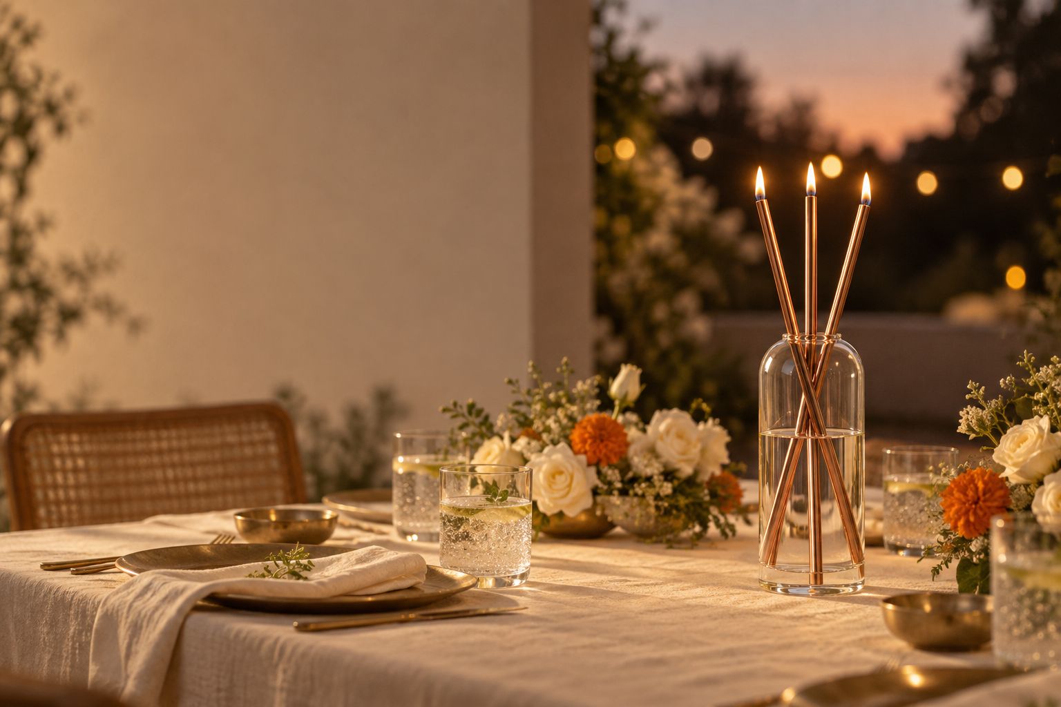 The Eternal Candle lit on a festive dinner table